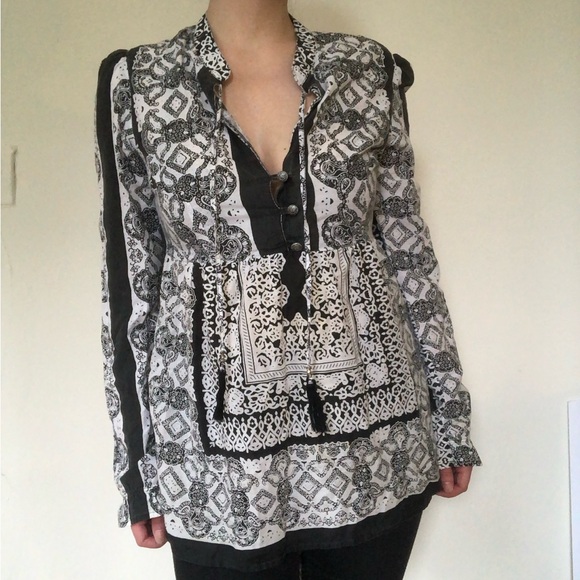 Prana Black and White Paisley Tunic Blouse - Picture 2 of 6